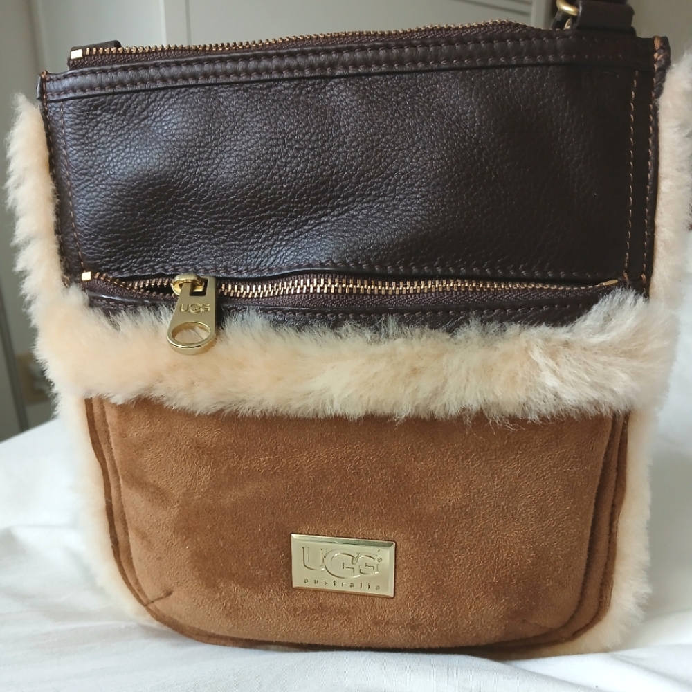 UGG Brown and Dark Brown Shearling Crossbody Bag